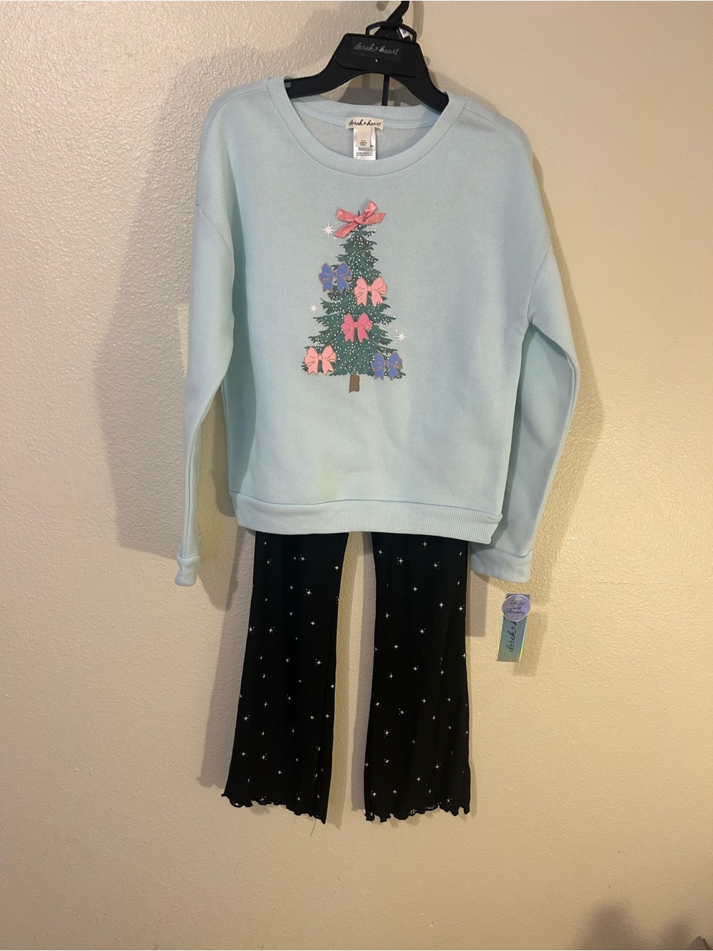 Derek Heart Christmas Tree Sweatsuit Set Girls Size 10/12 - Picture 2 of 7